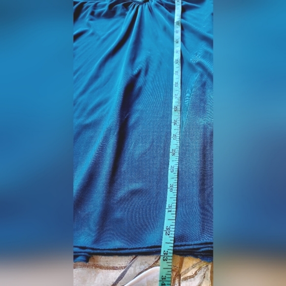 BEBE Teal Studded Silver Neck Choker Strapless Swingy Fun Slinky Mini Dress S - Picture 7 of 12